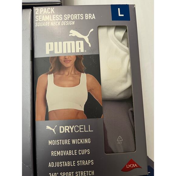 Puma Seamless Sports Bra 2-Pack (Size L) Black/White/Purple/Gray - Picture 9 of 13
